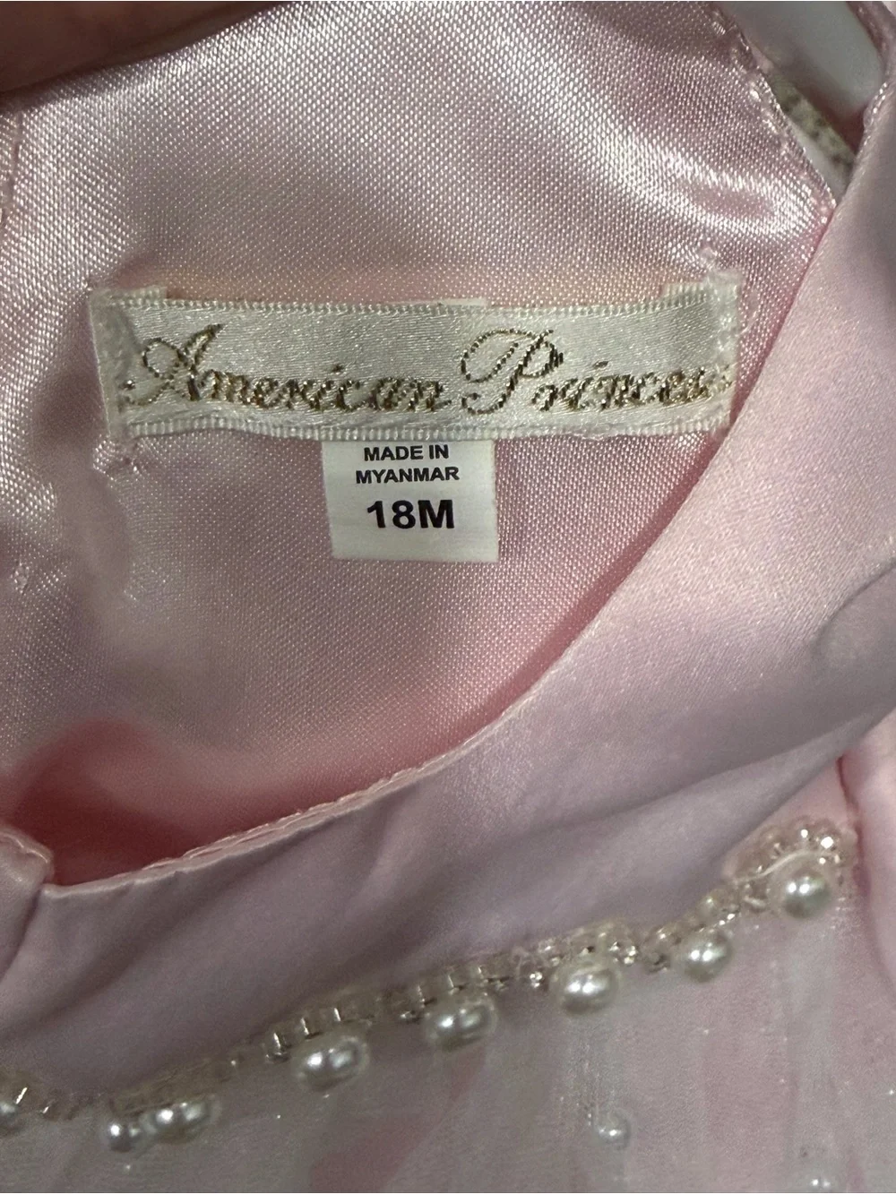 American Princess Toddler Pink & White Tulle Pearl Bow Formal Dress, 18 Months